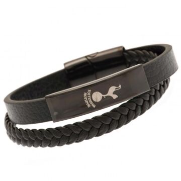 Tottenham Hotspur Fc Black Ip Leather Bracelet