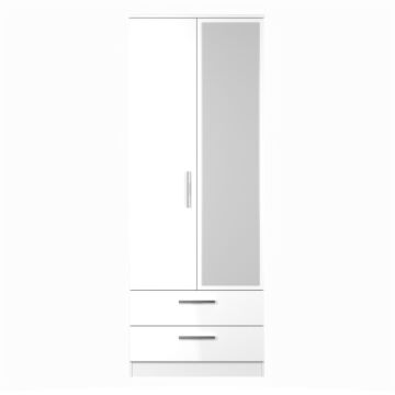 Contrast Double 2 Drawer Mirror Wardrobe In White