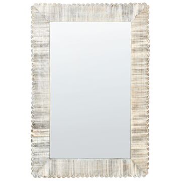 Wall Mirror Off-white Mango Wood Frame 63 X 94 Cm Whitewash Distressed Finish Vintage Style Wall Decor Beliani