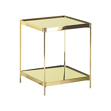 Side Table Gold Tempered Glass Top Metal Legs With Shelf Shiny Glam Beliani