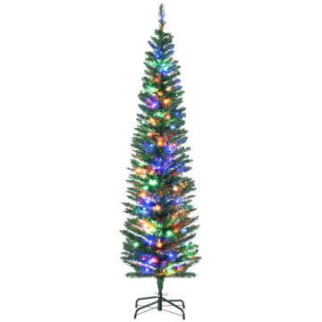 Homcom 6' Artificial Prelit Christmas Trees Holiday Décor With Colourful Led Lights, Pencil Shape, Steel Base