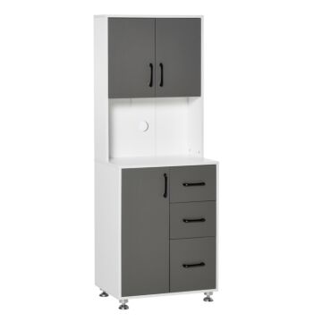 Homcom Modern Kitchen Cupboard With Storage Cabinets, 3 Drawers And Open Countertop For Living Room, Grey