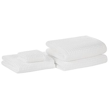 Set Of 4 Towels White Cotton Low Twist Guest Hand Bath Towels And Bath Sheet Beliani