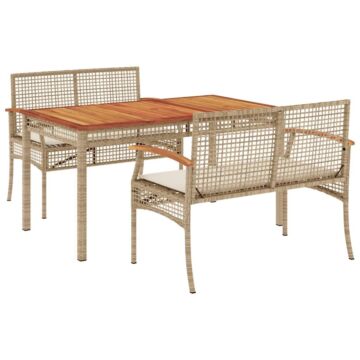 Vidaxl 3 Piece Garden Dining Set With Cushions Beige Poly Rattan