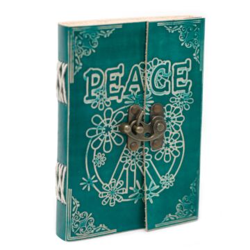 Leather Green Peace With Lock Notebook (7x5")