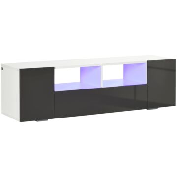 Homcom Modern Tv Stand Unit For Tvs Up To 60" With Led Lights, Storage Shelves And Cupboards, 137cmx35cmx42cm, Grey