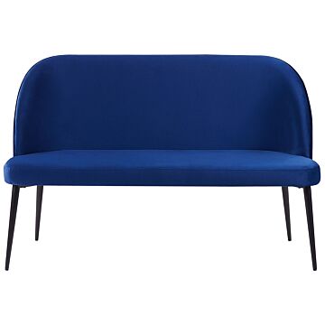 Kitchen Sofa Navy Blue Velvet Fabric Upholstery 2-seater Metal Frame Black Legs Bench Beliani