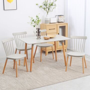 Homcom 5 Piece Dining Table Set With Beech Wood Legs, Space Saving Table And 4 Chairs For Small Kitchens, Grey