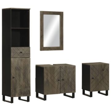 Vidaxl 4 Piece Bathroom Furniture Set Black Solid Wood Mango