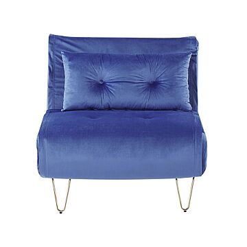 Small Sofa Bed Navy Blue Velvet 1 Seater Fold-out Sleeper Armless With Cushion Metal Gold Legs Glamour Beliani