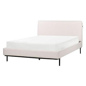 Slatted Bed Frame Beige Polyester Fabric Upholstered 4ft6 Eu Double Size Modern Design Beliani