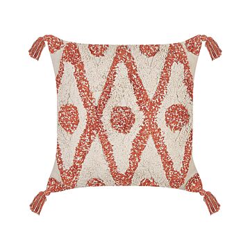 Decorative Pillow Beige And Orange Cotton 45 X 45 Cm Geometric Pattern Boho Design Throw Cushion Beliani