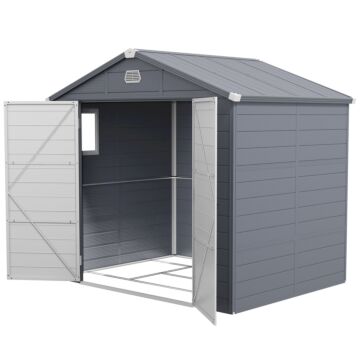 Outsunny 8 X 6ft Garden Shed With Foundation Kit, Polypropylene Outdoor Storage Tool House With Ventilation Slots And Lockable Door, Grey