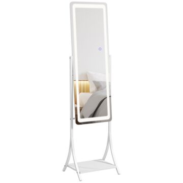 Homcom Free Standing Dressing Mirror With Led Lights, Full Length Mirror With 3 Temperature Colours And Storage Shelf