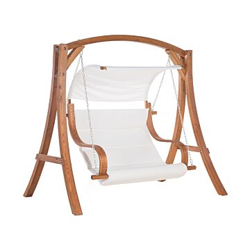 Garden Swing Seat Larch Wood Frame White Fabric Outdoor 2-seater With Canopy Beliani