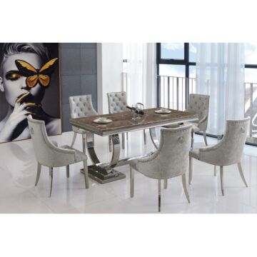 Langa Marble Dining Table With Stainless Steel Base