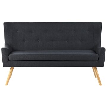 Kitchen Sofa Black Polyester Fabric Upholstery 2-seater Wingback Tufted Light Wood Legs Beliani