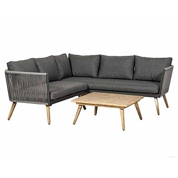 Milan 3pc Corner Lounging Set 
1pc 3 Seater Sofa, 1pc 2 Seater Sofa Including Cushions With Aluminium Wood Look 80cm Square Coffee Table