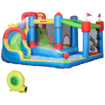 Outsunny 5 In 1 Kids Bounce Castle Large Castle Style Inflatable House Slide Trampoline Pool Water Gun Climbing Wall For Kids Age 3-8