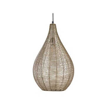 Pendant Lamp Brass Metal Iron Round Shade Openwork Ceiling Light Novelty Modern Beliani