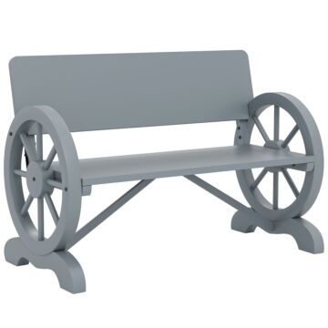 Outsunny Fir Wood 2-seater Outdoor Garden Wagon Wheel Bench, Grey