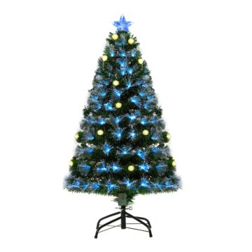 Homcom Homcm 4ft White Light Artificial Christmas Tree W/ 130 Leds Star Topper Tri-base Full Bodied Seasonal Decoration Pre-lit Home
