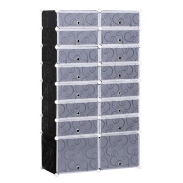 Homcom Large 16-cube Diy Shoes Rack Portable Interlocking Plastic Cabinet 8 Tier Footwear Organiser Bedroom 32 Pairs