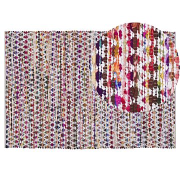 Area Rug Multicolour Polyester Cotton 140 X 200 Cm Geometric Pattern Rectangular Hand Woven Boho Beliani