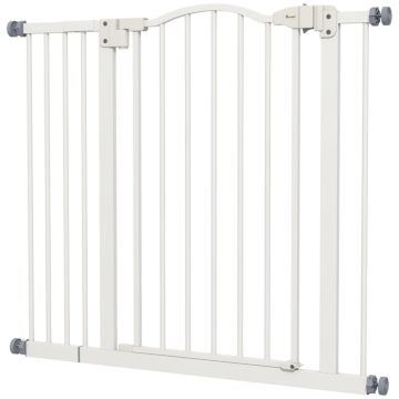 Pawhut Metal 74-100cm Adjustable Pet Gate Safety Barrier W/ Auto-close Door White