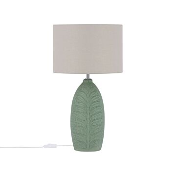 Bedside Table Lamp Green And Grey Ceramic 59 Cm Leaf Pattern Modern Scandinavian Beliani