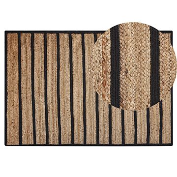 Area Rug Carpet Black And Beige Cotton Jute Striped 140 X 200 Cm Rustic Boho Beliani