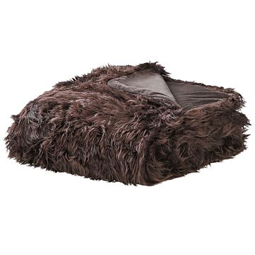 Bedspread Brown Soft Fabric 200 X 220 Cm Faux Fur Blanket Beliani
