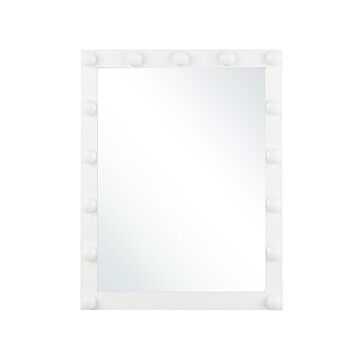 Wall Vanity Mirror With Led White 50 X 60 Cm Rectangular Hollywood Illuminated Bulbs Dressing Table Beliani