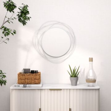 Homcom Abstract Metal Wire Wall Mirror, With Accessories - Silver