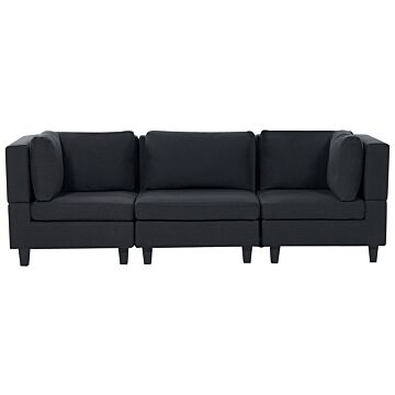 Modular Sofa Black Fabric Upholstered 3 Seater Cushioned Backrest Modern Living Room Couch Beliani