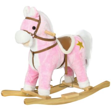 Homcom Wooden Rocking Horse With Music, Sound, Saddle For 3-6 Years