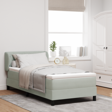 Vidaxl Box Spring Bed With Mattress - Light Grey, 100x200 Cm, Velvet
