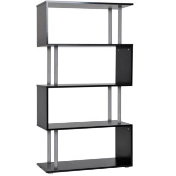 Homcom Wooden S Shape Bookcase Bookshelf Dividers Storage Display Unit Black