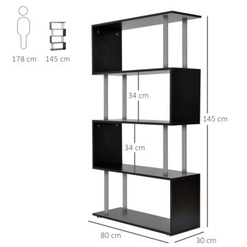 Homcom Wooden S Shape Bookcase Bookshelf Dividers Storage Display Unit Black