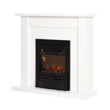Homcom Electric Firplace Suites & Mantelpiece W/led Flames Remote Marble Stone Modern Curved Surround Intelligent Safe Tempered Glass
