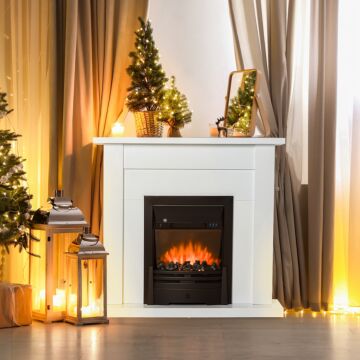 Homcom Electric Firplace Suites & Mantelpiece W/led Flames Remote Marble Stone Modern Curved Surround Intelligent Safe Tempered Glass