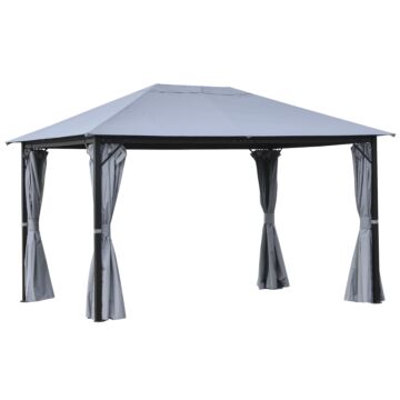 Outsunny 4 X 3(m) Outdoor Gazebo Canopy Party Tent Garden Pavilion Patio Shelter With Curtains, Netting Sidewalls, Grey