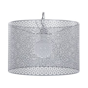 Pendant Ceiling Lamp Grey Patterned Metal Drum Round Shade Cylindrical Novelty Modern Beliani