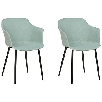 Set Of 2 Dining Chairs Mint Green Fabric Upholstered Black Legs Retro Style Living Space Furniture Beliani