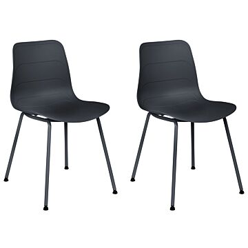 Set Of 2 Dining Chairs Black Synthetic Seat Black Metal Legs Minimalist Design Backrest Modern Scandinavian Beliani