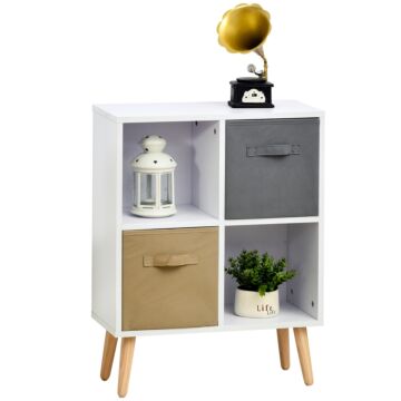 Homcom Freestanding 4 Cube Storage Cabinet Unit W/ 2 Fabric Drawers Handles Home Office Organisation Shelves Furniture 54.5l X 24w X 69.5h Cm