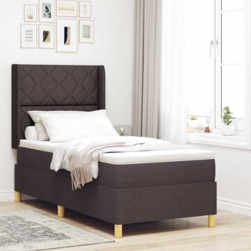 Vidaxl Box Spring Bed With Mattress & Led Dark Brown 90x200 Cm Fabric