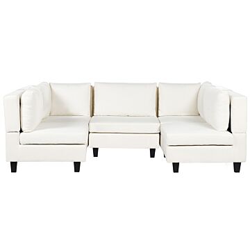 Modular Sofa Off-white Fabric Upholstered U-shaped 5 Seater With Ottoman Cushioned Backrest Modern Living Room Couch Beliani