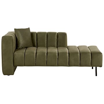 Left Hand Chaise Lounge Olive Green Velvet Upholstery Black Legs Seat Bolster Cushion Modern Glam Design Beliani