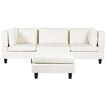 Modular Sofa With Ottoman Off-white Fabric Upholstered 3 Seater With Ottoman Cushioned Backrest Modern Living Room Couch Beliani
